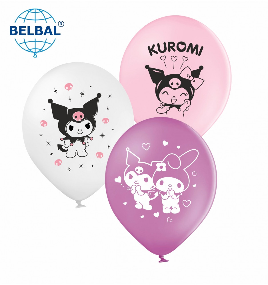 Латексні повітряні кулі Belbal "Куромі", мікс, рожевий, білий, малиновий,  12" 30 см, 5 шт.
