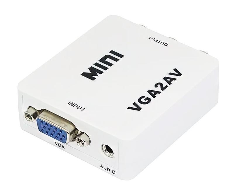 Адаптер конвертер VGA - RCA AV видео и аудио 1080P белый + Подарок НожКредитка - фото 1 - id-p2190130445