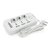 Фільтр F07U, 6 розеток (3 EU+3 Universal) + 4 USB + 1PD, кнопка включення з індикатором, 2 м, 3х0,75мм, 2500W,