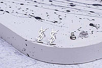 Серьги гвоздики YSL, женские сережки, серебристые родированные