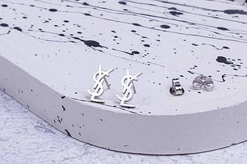 Сережки гвоздики YSL, жіночі сережки, сріблясті родовані