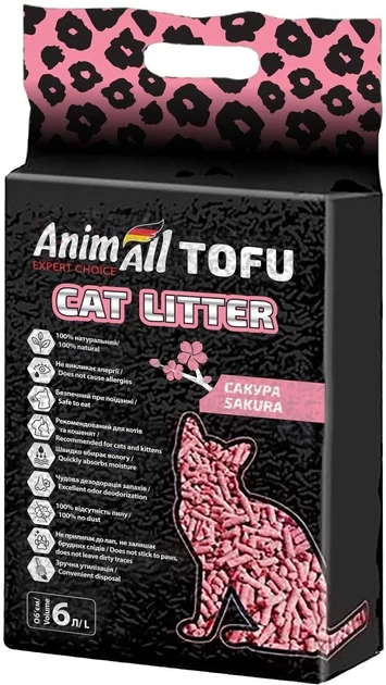 Наповнювач AnimAll Тофу Сакура Соєвий грудкувальний 2.6 кг (6 л) для котячого туалету