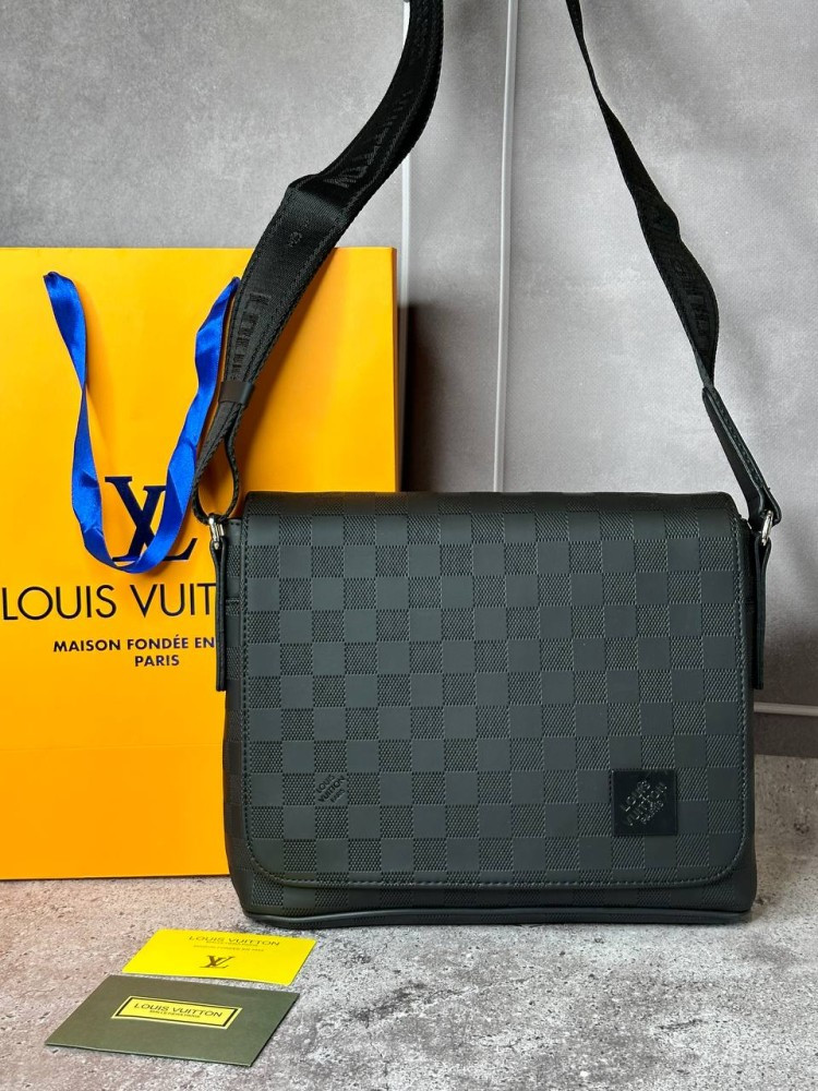 Сумка месенджер Louis Vuitton District PM Damier Infini з лого в кутку s063 чорний