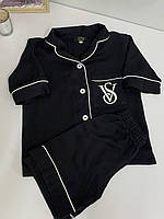 Піжама дитяча з принтом, хлопок, чорна, рубашка шорти