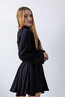 Чорна жіноча сукня з муслін / Літня сукня з довгим рукавом з тканини муслін