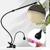 Лампа настільна FX-214 2в1: лампа для фіксації верхніх форм (5 Вт.) + лампа для освітлення (15 Вт.), на прищіпці та USB
