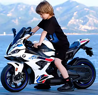 Детский электромотоцикл M 5767EL-1 BMW Электромобиль мотоцикл с кожаным сидением, MP3 USB, белый