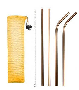 Набір металеві багаторазові трубочки ЕКО 4 шт. + щітка (Мідний колір)