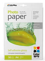 Фотопапір ColorWay глянцевий самоклеючий А4 135 г/м2, 50 л.  Фотопапір глянцевий самоклеючий