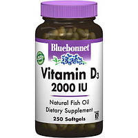 Витамин D Bluebonnet Nutrition Vitamin D3 2000IU 250 Softgels BLB0319 EM, код: 7517550