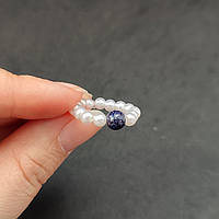 Кольцо жемчуг искусственный на резинке авантюрин темно синий