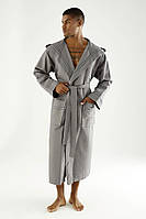 Вафельний чоловічий халат з капюшоном сірого кольору 100%-бавовна преміум якість Nusa NS-24680 Туреччина