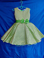 Детское нарядное атласное платье с фатином ГОРОШЕК для девочки 5-6 лет, салатового цвета