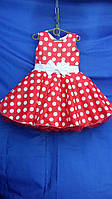 Детское нарядное атласное платье с фатином ГОРОШЕК для девочки 5-6 лет, красного цвета