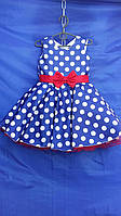 Детское нарядное атласное платье с фатином ГОРОШЕК для девочки 5-6 лет, синего цвета