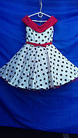 Детское нарядное атласное платье с бантиком ГОРОХ для девочки 6-7 лет, белое с красным