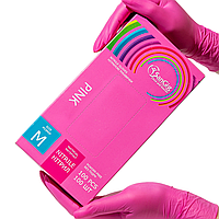 Нитриловые перчатки M (7-8) SanGig, плотность 3.5 г. - Розовые (100 шт)