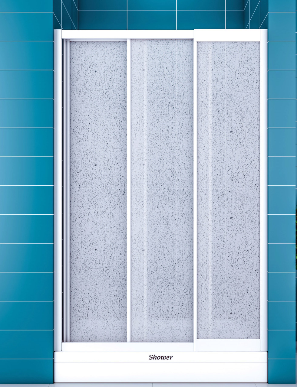 Душові двері в нішу Shower Platon 120x180 пластикові розсувні двері для душу матові трисекційні, фото 1