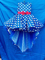Дитяче ошатне атласне плаття зі шлейфом МОНІКА для дівчинки 6-7 років синього кольору