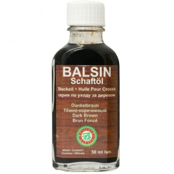 Засіб Ballistol для обробки дерев'яної рукоятки зброї темно-коричневий BALSIN Schaftol, 50 мл, скляна упаковка, фото 1