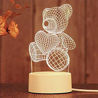 3D ночник "Bear"Мишка Светильник акриловый USB 4W
