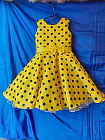 Платье нарядное подростковое атласное с бантиком ГОРОШЕК для девочки 9-10 лет, жёлтого цвета