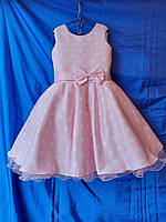 Платье нарядное подростковое атласное с бантиком ГОРОШЕК для девочки 9-10 лет, розового цвета