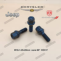 Чорні колісні болти М12х1,25х28мм конус, ключ 17мм Jeep Chere KL Jeep Compass MP Dodge Dart Chrysler 200