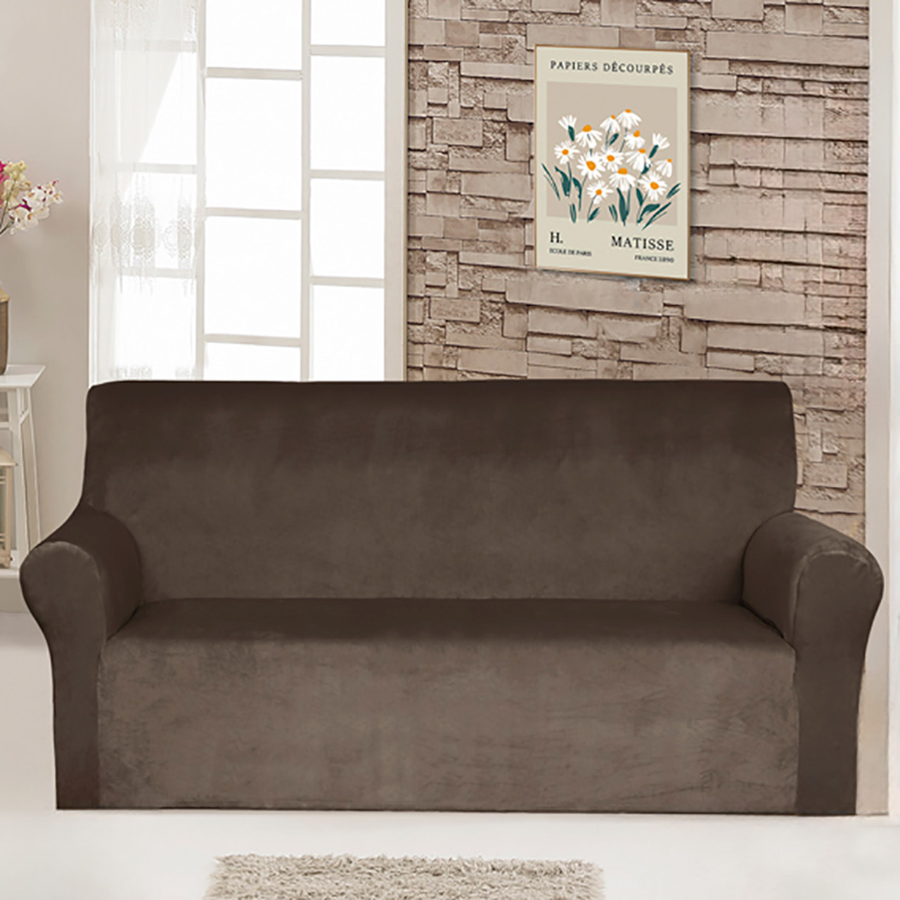 Чохол на диван двомісний (2-місний) універсальний велюровий Love You какао (81179)