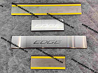 Накладки на пороги FORD EDGE II *2014-2023год Форд Эдж Едж Премиум Сатиновая Нержавейка с логотипом комплект