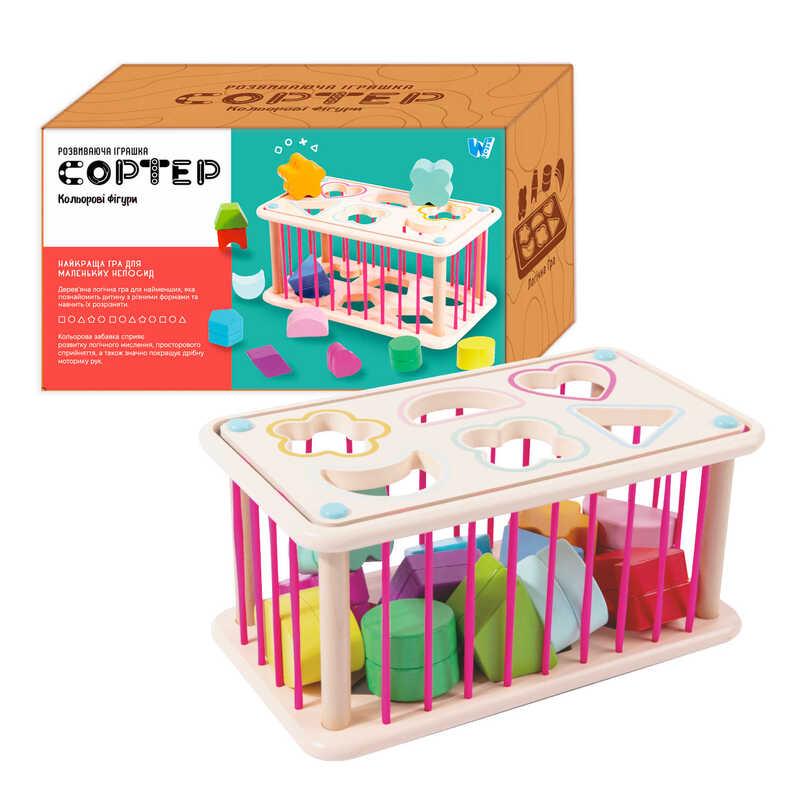 Логічна гра C 60434 "WToys", 2 геометричних сортери, стінки з резинок, 12 дерев’яних фігурок, в коробці