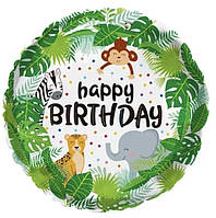 012 Фольгована кулька круг Happy Birthday тваринки 18" Китай