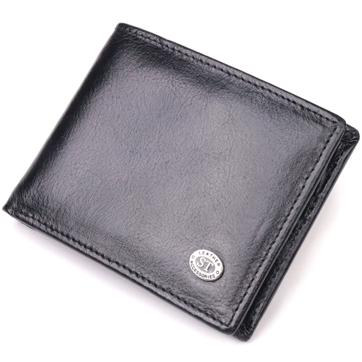 Компактний затиск для грошей із натуральної гладкої шкіри ST Leather 185070 Чорний