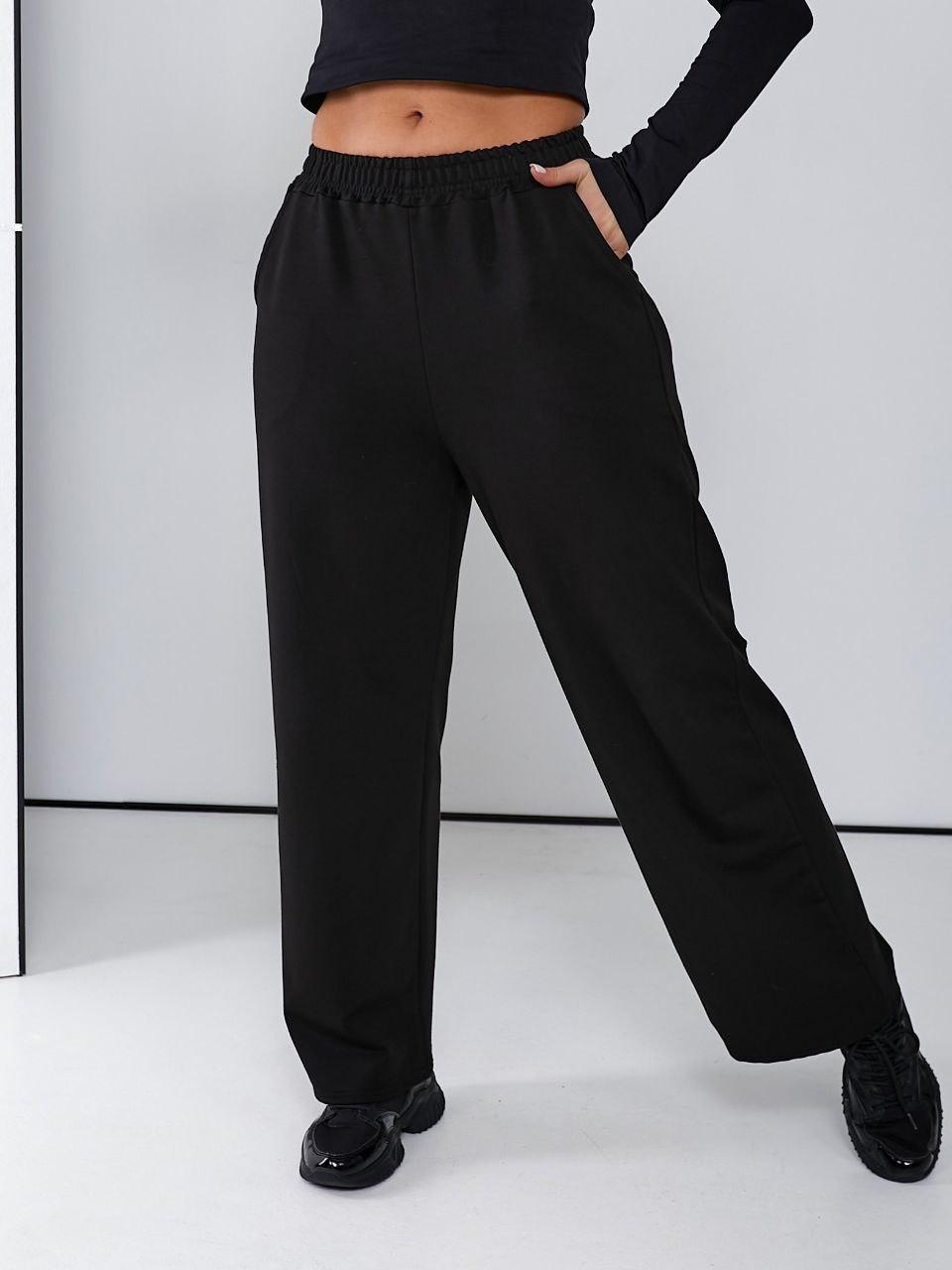 Штани палаццо чорні трикотаж пеньє 50-52, фото 1