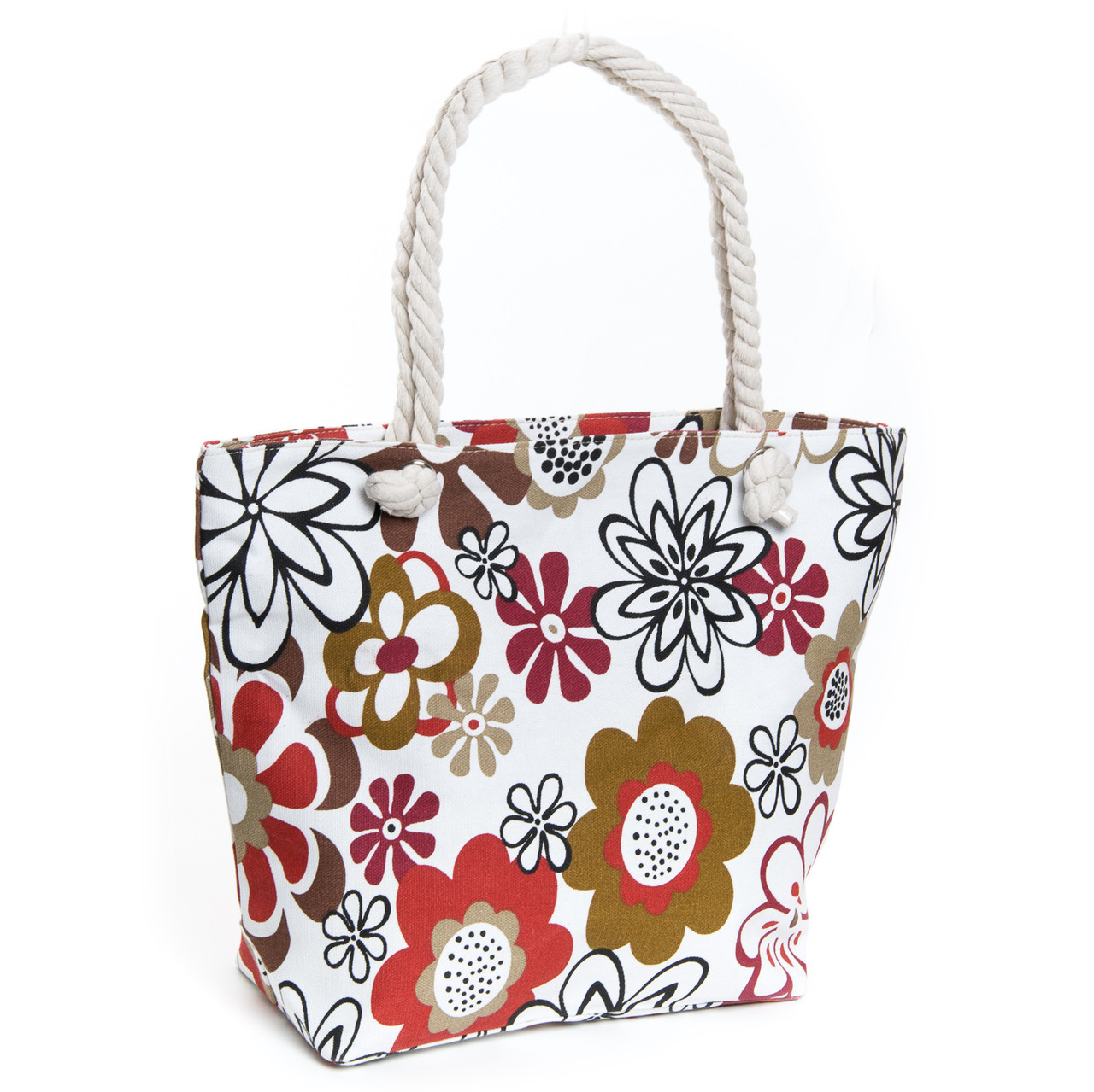 Пляжна сумка жіноча літня біла на плече легка тканинна з ручками канати з принтом квіти 5022-10