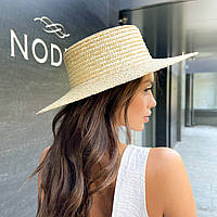 Шляпа женская летняя канотье с широкими полями 10см солома