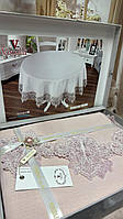 Скатерть на круглый стол Ø160 из льна сервировочная Турция Verolli Розовая