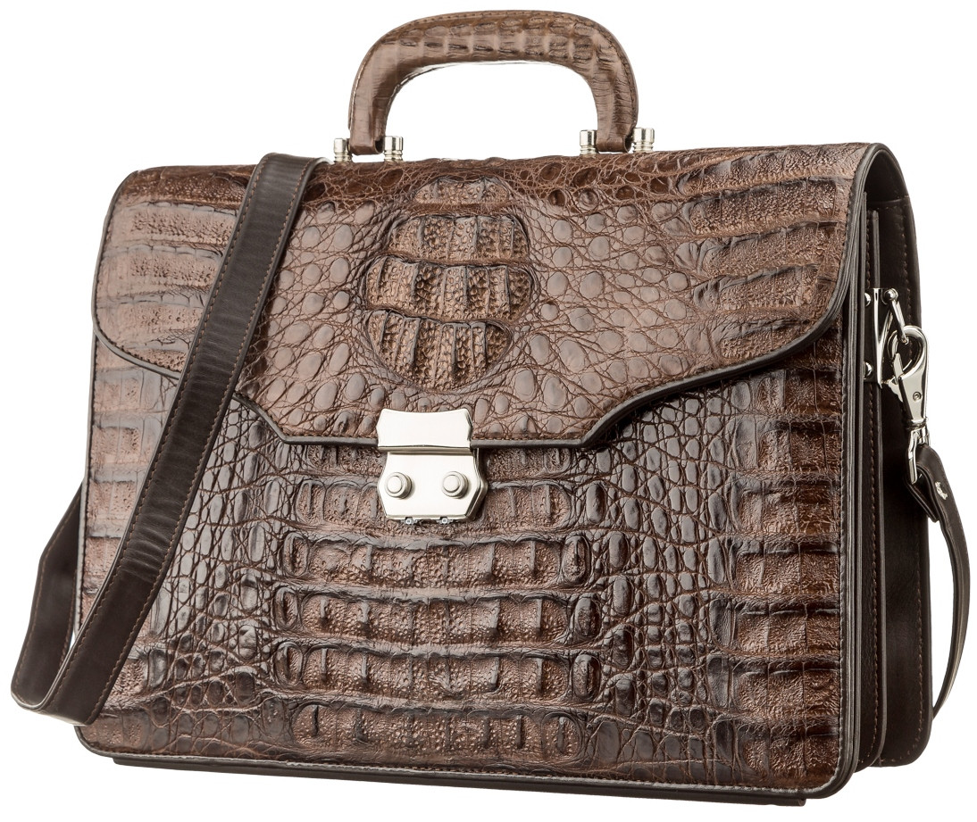 Портфель чоловічий CROCODILE LEATHER 181596 з натуральної шкіри крокодила Коричневий, фото 1