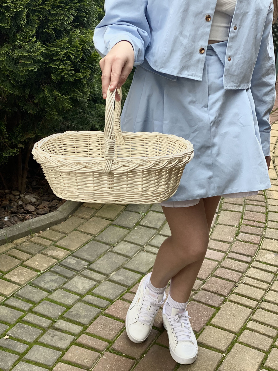 Корзина плетена з вибіленої лози. Арт:30108, фото 1