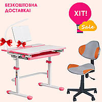 Комплект детская парта Cubby Fressia Pink + кресло FunDesk LST3 Orange-Grey + настольная лампа для девочки