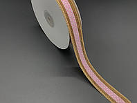 Лента декоративная тканевая с узором для декупажа Цвет розовый. 2,5см. 20м/рул.