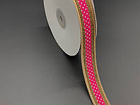 Лента декоративная в горошек декупажная с рисунком Цвет розовый. 2,5см. 20м/рул.