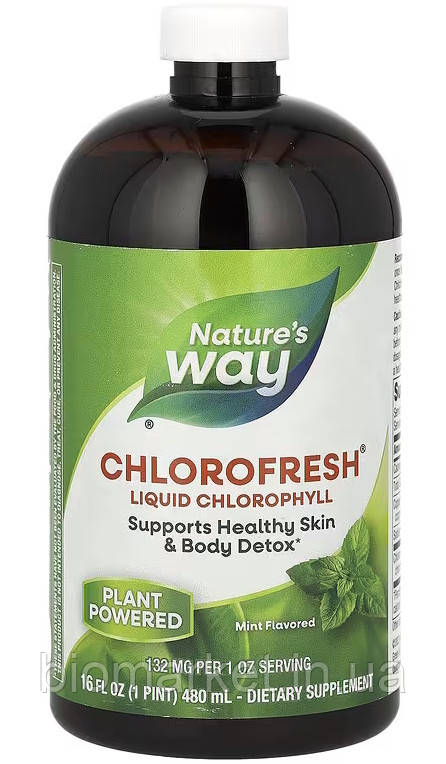 Рідкий хлорофіл (Chlorofresh) 480мл зі смаком м'яти, здорова шкіра й детоксикація організму, Nature's Way.