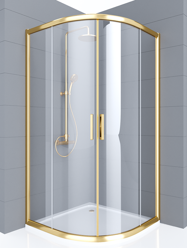Душова кабіна 90x90x190 см без піддону Shower Boss напівкругла золотий профіль прозоре скло 6мм
