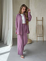 Женский костюм с широкими штанами и рубашкой из льна розовый Merlini Лечче 100000543 размер S/M