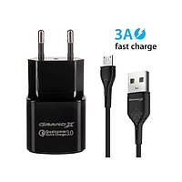 Зарядний пристрій USB 220В Grand-X Quickcharge QС3.0 (CH-550BM) 3.6V-6.5V 3A, 6.5V-9V 2A, 9V-12V 1.5A + cable