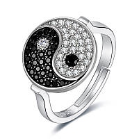 Серебряное кольцо "Инь-Янь" со вставками черного шпинеля
