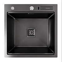 Кухонная мойка черная врезная из нержавеющей стали 5050 Platinum hsm, квадратная