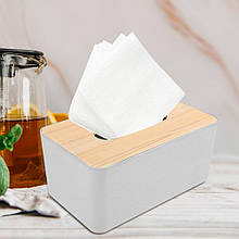 Диспенсер для серветок пластиковий з бамбуковою кришкою 0483, Білий (222)