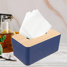 Диспенсер для серветок пластиковий з бамбуковою кришкою 0483, Синій (222)